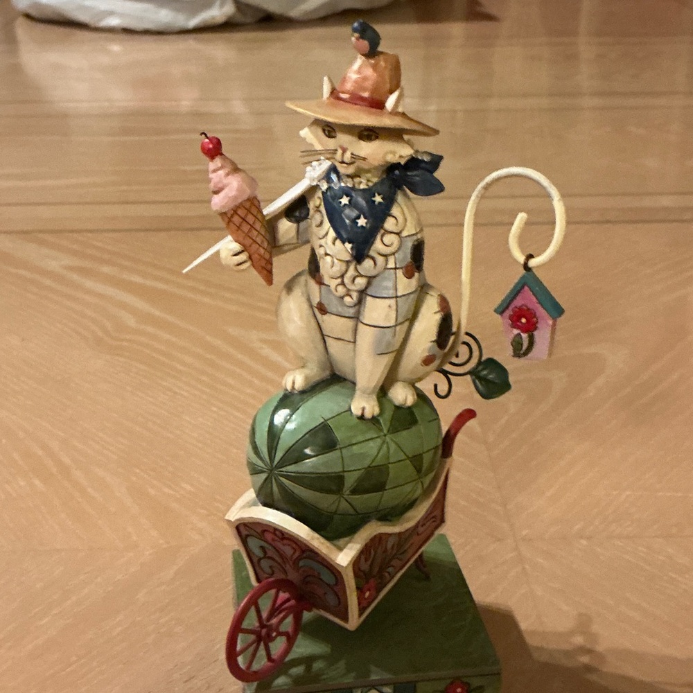 Jim Shore Whimsical Cat Figurine with Ice Cream and Bird